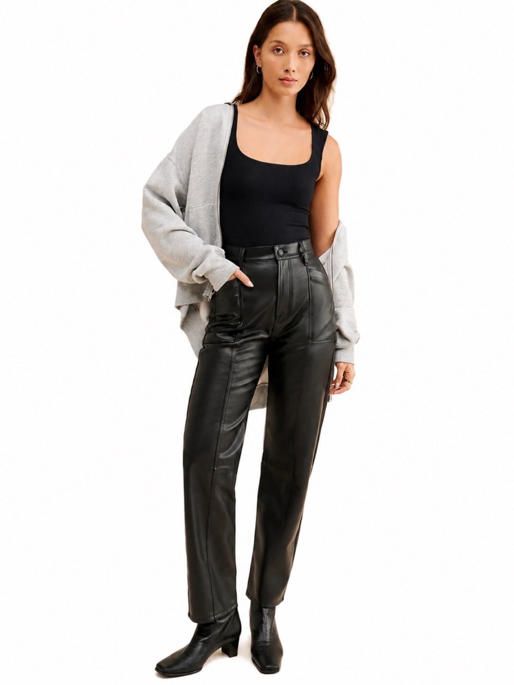 NWT! Pistola Taylor In Slate Black Faux Leather Barrel Pants Size 30